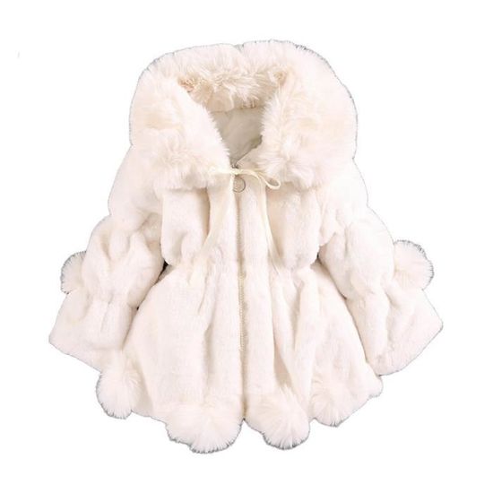 Manteau de fourrure pour filles Marque Modele Chaud d hiver Col en fourrure Enfants Beige Cdiscount Pret a Porter