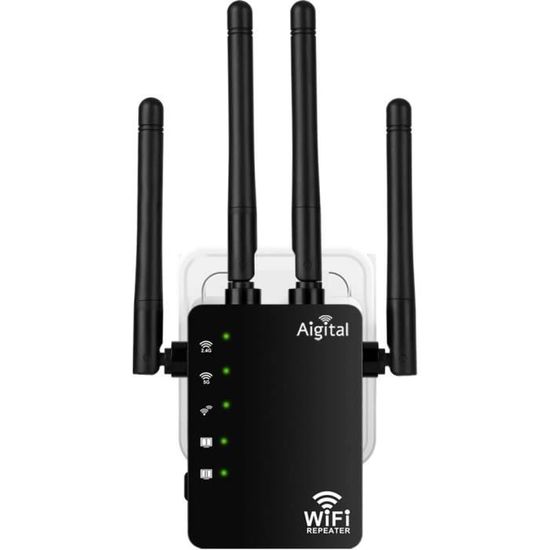 Répéteur WiFi AC1200 Double Bande (2,4 GHz + 5 GHz) - 4 Antennes, Port Ethernet, WPS - Compatible Avec Tous Les Routeurs - Pour étendre La Couverture Dans Toute La Maison