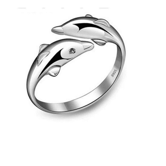 Bague Ancienne En Argent 925 Avec 3 Dauphins - Poinçon Minerve Et Orfèvre, Taille 52, Occasion