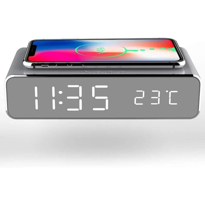 Radio-réveil avec chargement sans fil et haut-parleur Bluetooth, réveil numérique 3 en 1