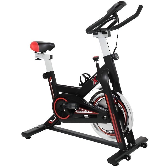 Vélo d'appartement - avec 8 niveaux siège réglables ,moniteur et guidons Noir et Rouge 105*50* (108-118)cm