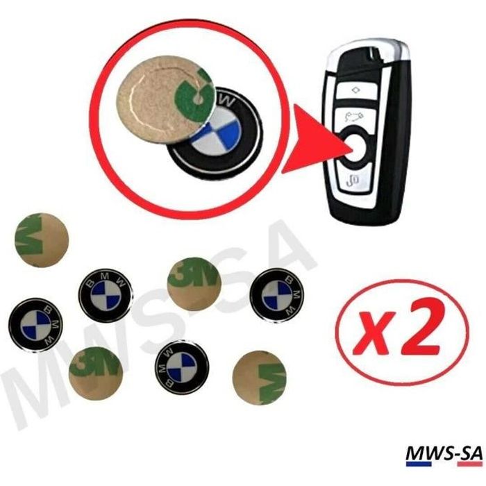 2x Logo Autocollant Clé BMW 11 mm en Aluminium Emblème Stickers Clefs Voiture
