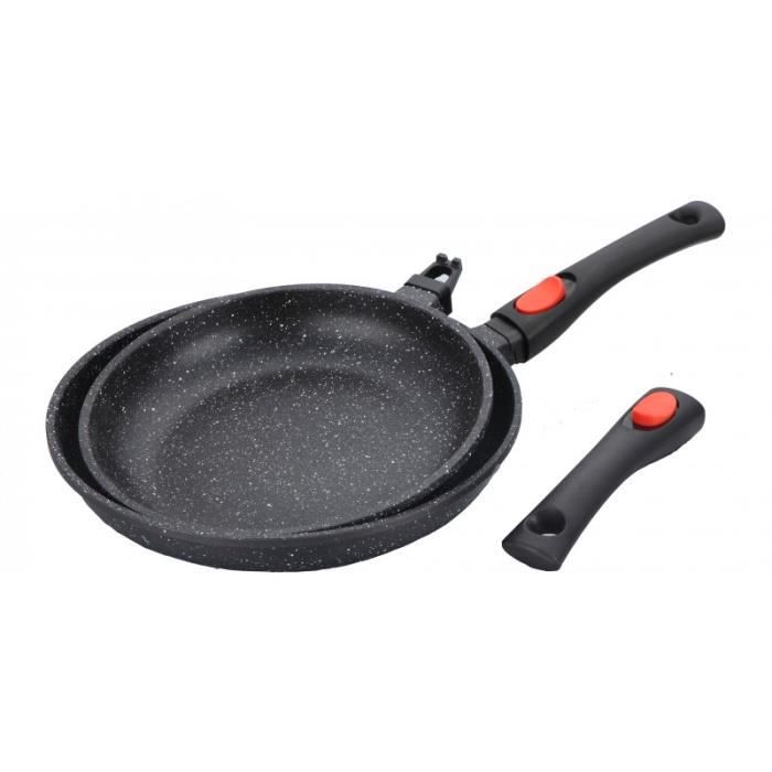 Lot de 2 poêles effet pierre 28 et 20 cm SHEPLER avec manche amovible