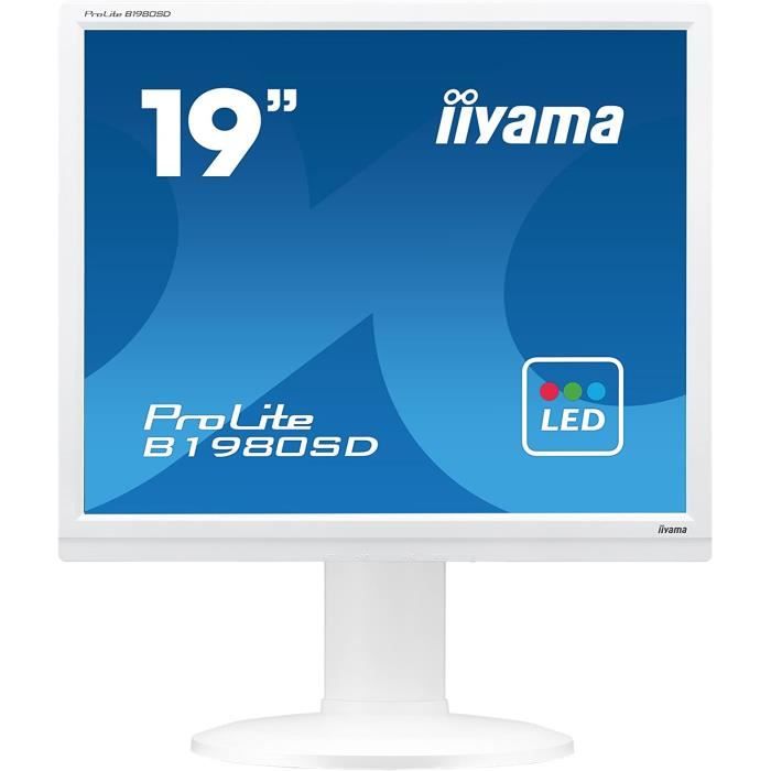 Écrans PC iiyama - Prolite B1980SD-W1 - Écran LED - 19'' - 1280 x 1024 - TN - 250 CD m2-1000:1-5 ms - DVI-D, VGA - Haut- 50
