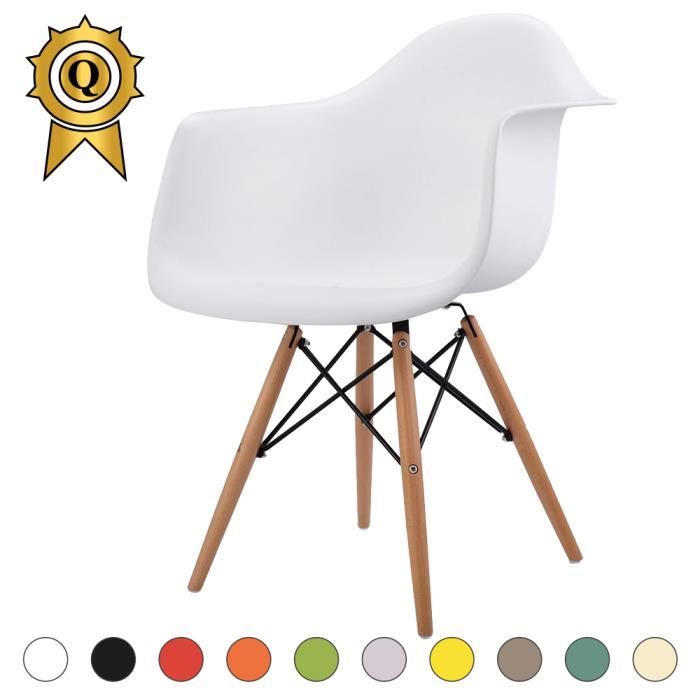 1 x Fauteuil Design Retro Inspiration Eames DAW Pieds en Bois Naturel Blanc Mobistyl®