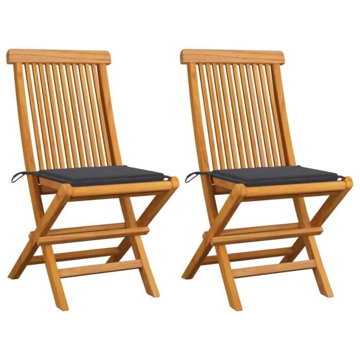 Economique❤ Lot de 2 Chaises de jardin Mode - Fauteuil de Jardin avec coussins - Chaise d'extérieur anthracite Bois de teck ♪♪53775