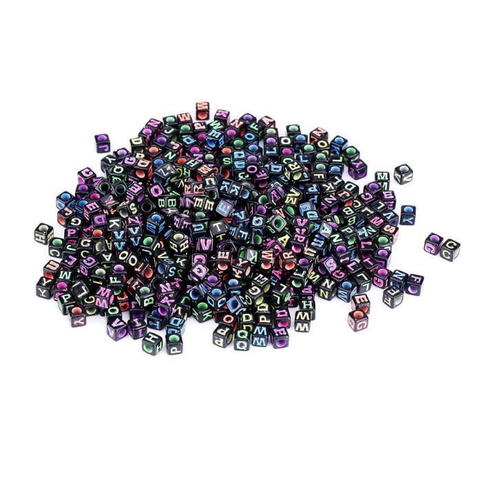 Qiilu Perles De Lettre 500 Pcs En Plastique Mixte Cube Alphabet Lettre Perles pour BRICOLAGE Bijoux Fabrication Bracelet Collier