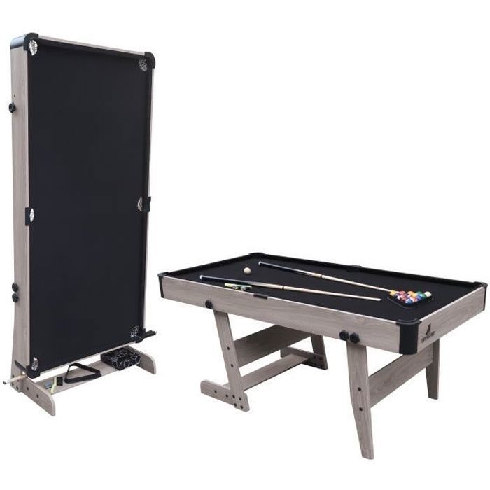 Cougar Table de Billard Hustle XL | Table de Billard pliable 6ft en Optique Chêne / Noir pour l'intérieur | Accessoires inclus
