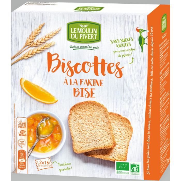 Biscottes à la farine bise à l’huile d’olive 270gr - Le Moulin du Pivert