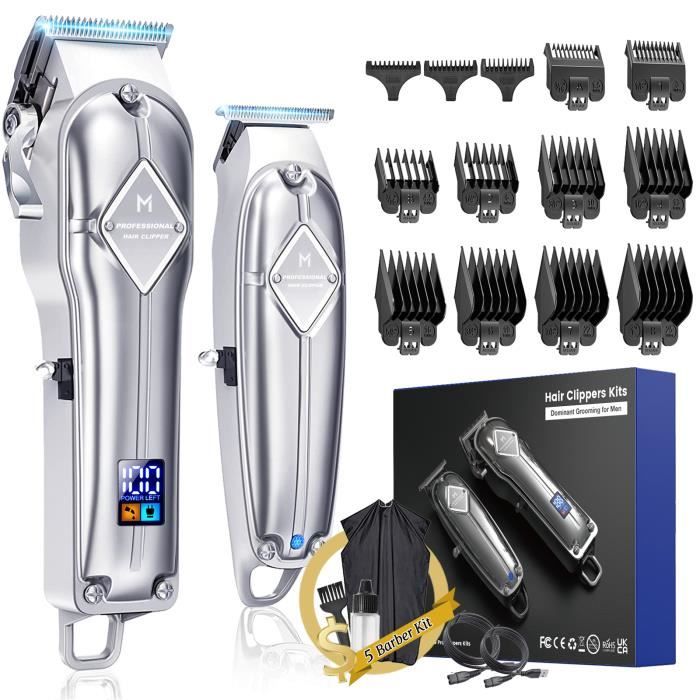 Tondeuse Cheveux professionnelle Tondeuse et Barbe Homme sans fil avec Ecran LCD Rechargeable 9 Sabots pour Hommes Femmes Enfants