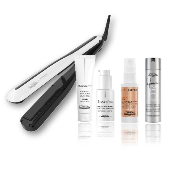 L’Oréal Steampod Lisseur 3.0 Cheveux Fins Lait 150ml + Sérum 50ml + Spray 10-EN-1 Absolut Repair 45ml + Laque Fixation Forte 75ml