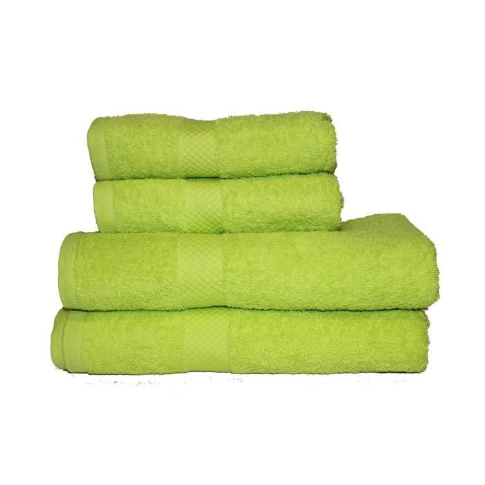 Lot de 2 serviettes de douches 90 x 150 cm 100% coton, 500 Gr/m² - Anis