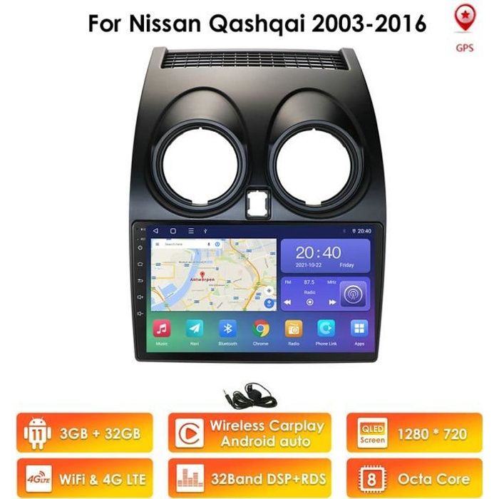 2din Android 11 carplay Pour Nissan Qashqai 2006 2007 2008 2009 2010 2011 2012 2013 Autoradio Lecteur Multimédia GPS Navigation