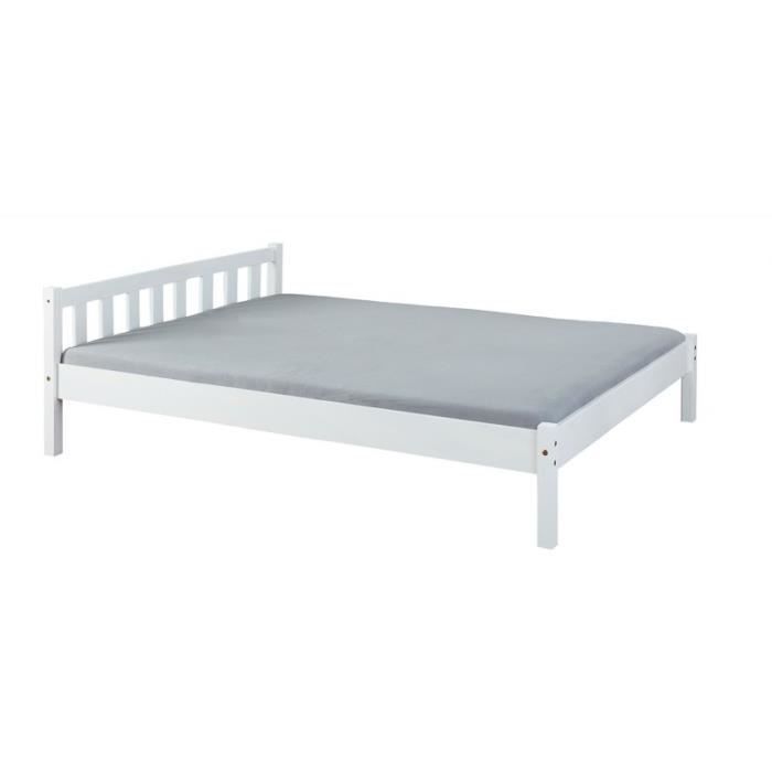 Lit Adulte Bois Massif -nina- 140x190cm Blanc - Paris Prix