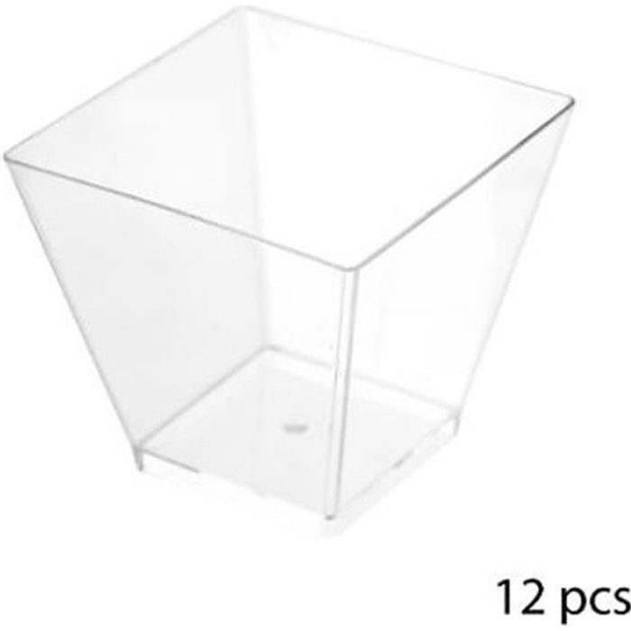 Lot de 12 Verrines Plastique -Carré- 6cl Transparent