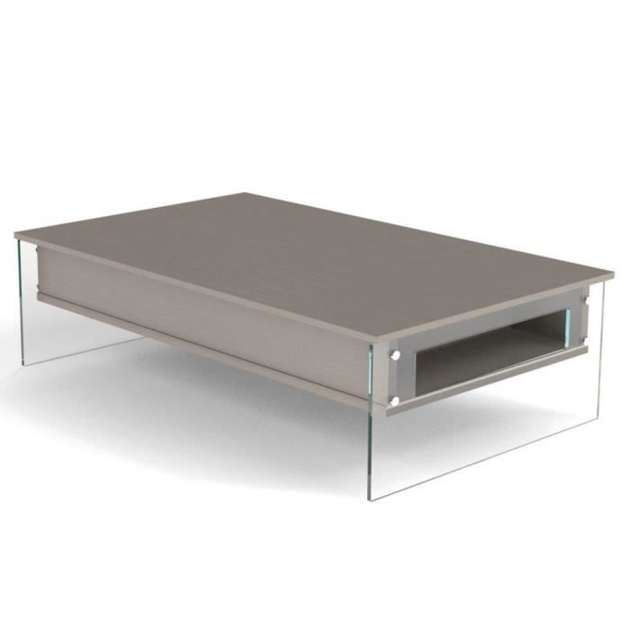 Table basse relevable taupe BELLA 130x80cm piétement en verre taupe bois Inside75