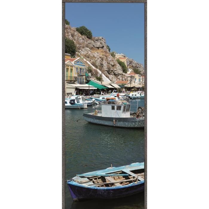 Sticker Adhésif de porte Ondoor- Port de pêche - 204 x 83 cm