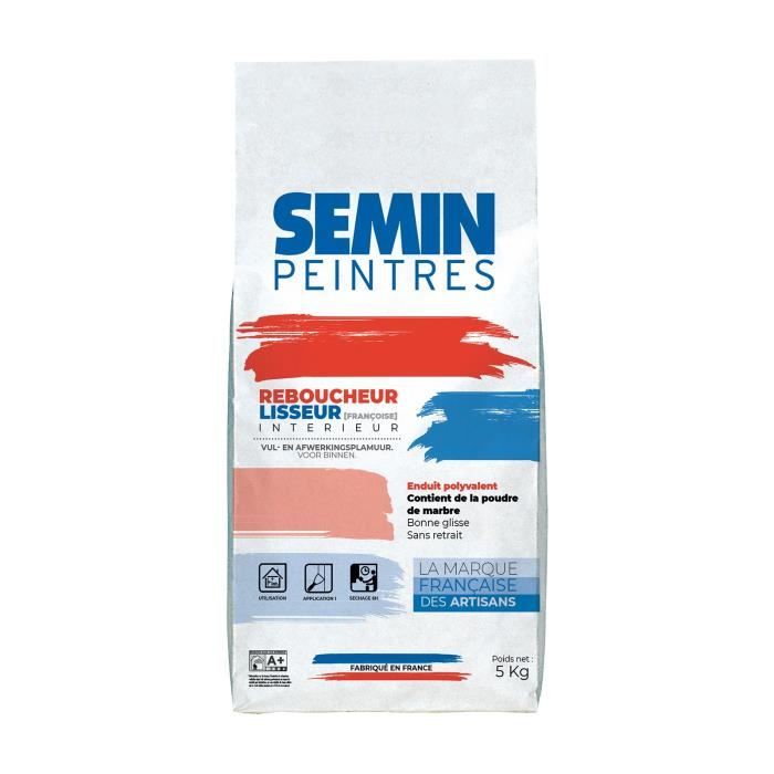 Enduit de lissage extra fin en poudre pour finition des murs Lisseur Semin - intérieur - sac de 5 kg