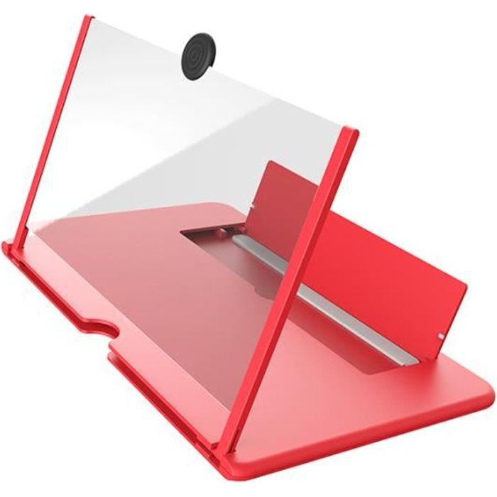 Agrandisseur d'écran, 12 Pouces Loupe d'écran 3D, Grand écran HD, Aocle de Support Pliable Pour Tous Les Smartphones - Rouge