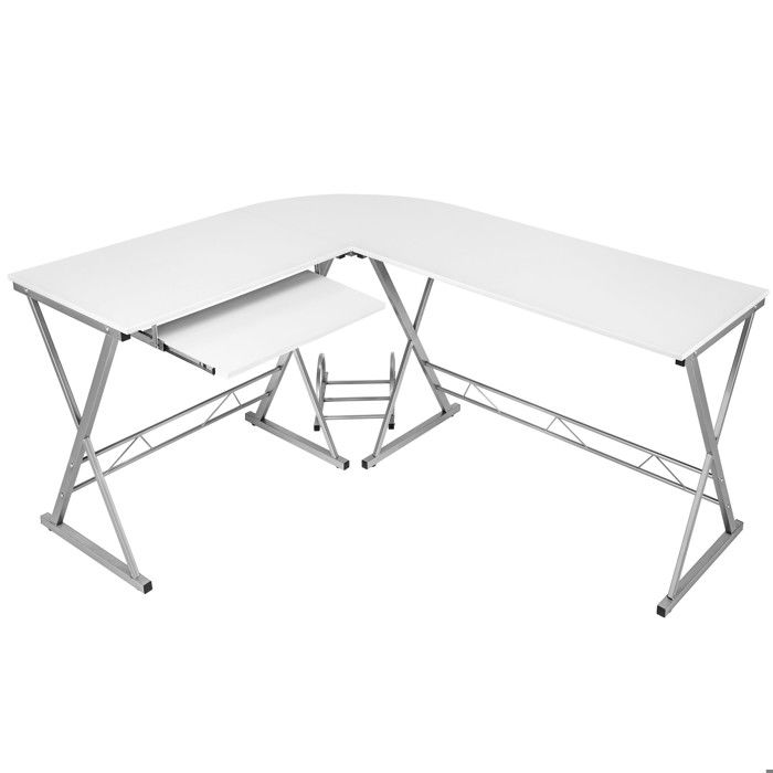 TECTAKE Bureau d’Angle Design Informatique Multimédia 170 cm x 135 cm x 75 cm Blanc + 1 Tablette + 1 Support Unité Centrale