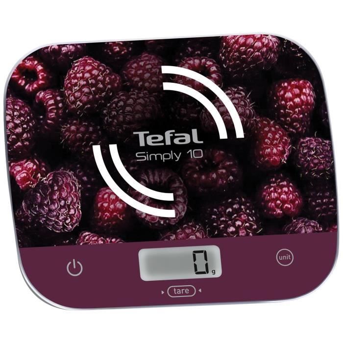 Tefal BC8000V0 Balance de Cuisine Électronique Simply 10 Graduation 10kg-1g Conversion Liquides Tare Framboise