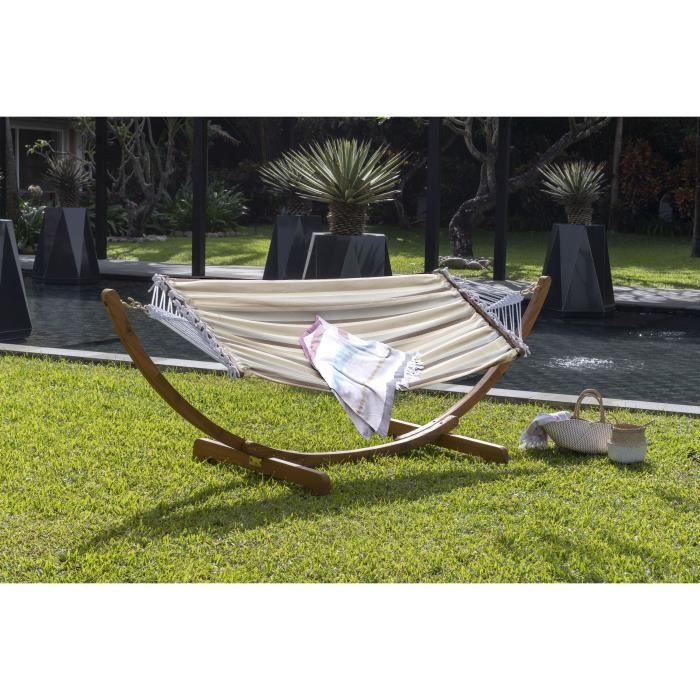 RIO Hamac extérieur avec support en bois - Tissu à motifs rayés