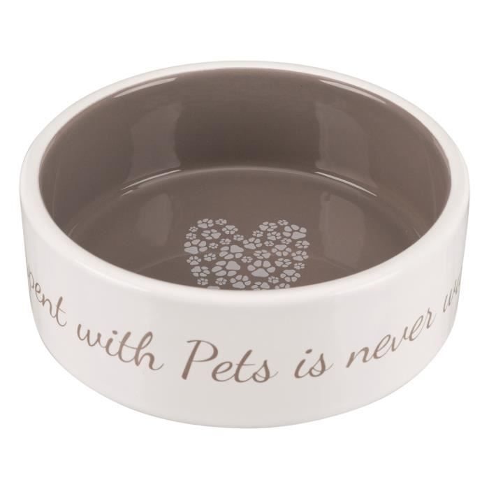 TRIXIE Écuelle céramique Pet's Home - 0,3 L - Ø 12 cm - Crème et taupe - Pour chien
