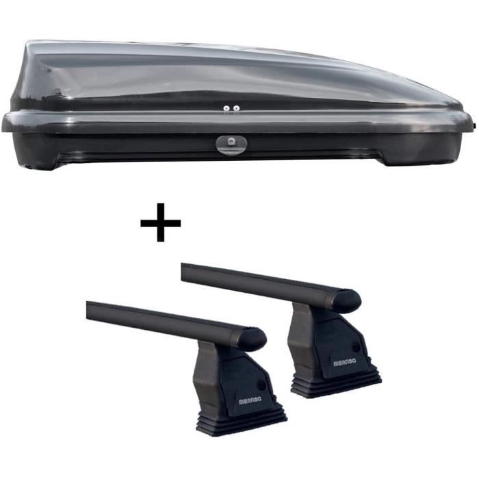 Coffre de Toit VDPFL320 Noir Brillant 320 Litres + Galerie Menabo Tema Compatible Avec Peugeot 5008 ( Break Sans Garde-Corps...