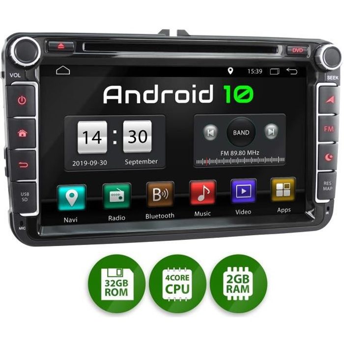 XOMAX XM-11GA Autoradio avec Android 10 approprié pour VW Seat Skoda, 4Core, 2GB RAM, 32GB ROM I Navigation GPS I Support WiFi, WLAN