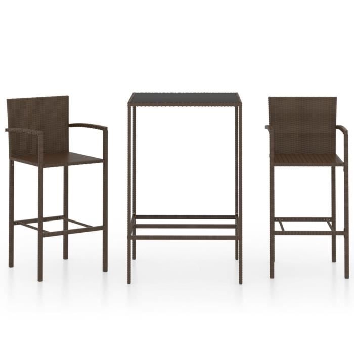 Ensemble de bar de jardin 3 pcs Résine tressée Marron-lec