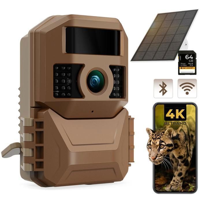 K&F Concept Caméra de Surveillance WiFi 4K 48MP, Energie Solaire 3W non-stop, avec Batterie Rechargeable 6000mAh et Carte SD 64Go