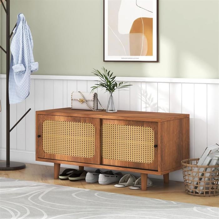Meuble à chaussures - Noyer - 2 portes - 3 étagères réglables - 8 paires - 104x40x48 cm
