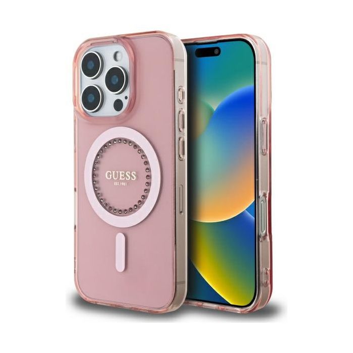 Coque pour iPhone 16 Pro Guess IML Strass MagSafe GUHMP16LPFTDTEP - vue 4