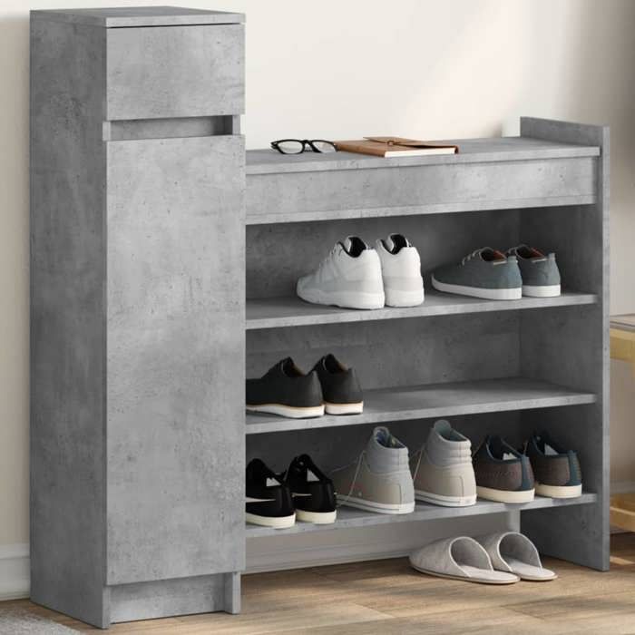 vidaXL Armoire à chaussures gris béton bois dingénierie armoire de rangement de chaussures support à chaussures unité de 840425