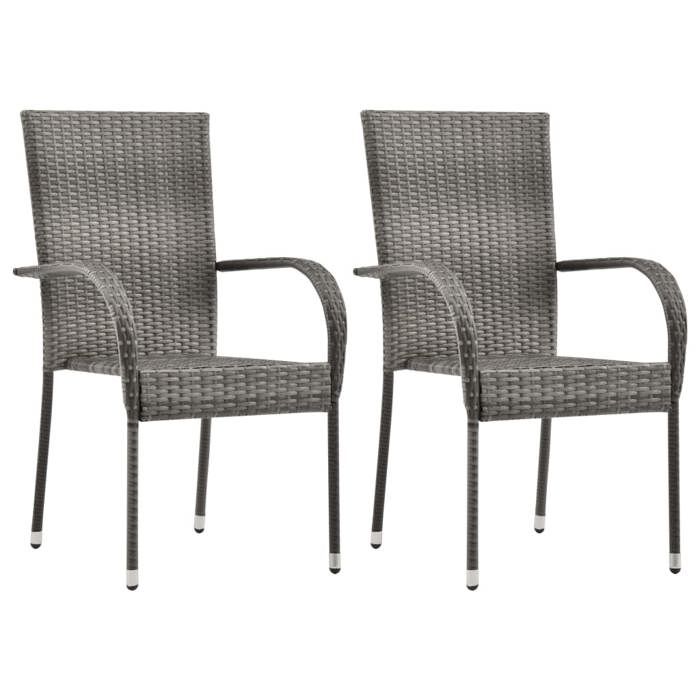 SALE 2025Chaises empilables dextérieur - lot de 2 - Fauteuils de Jardin - Gris Résine tressée - 555x535x95 cm9 Kg 6461