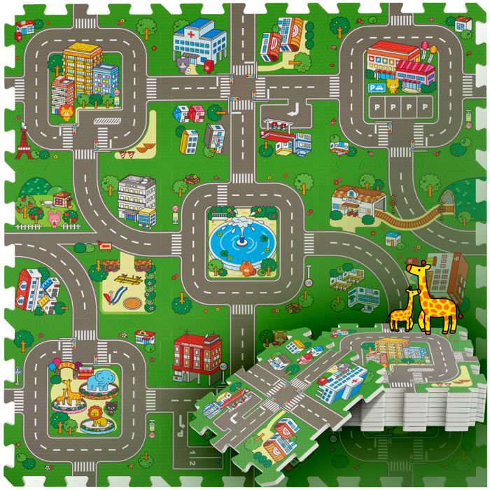 Tapis - TECTAKE - Tapis puzzle MYCITY 9 pièces avec motif de ville et de rue facile à entretenir 90 5 x 90 5 cm - Multicolore Tapis - TECTAKE - Tapis puzzle MYCITY 9 pièces avec motif de ville et de rue facile à entretenir 90 5 x 90 5 cm - Multicolore