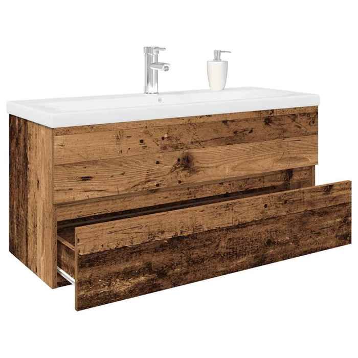 vidaXL Meuble lavabo avec bassin et robinet intégrés vieux bois armoire lavabo de salle de bain meuble de salle de bain 3328937