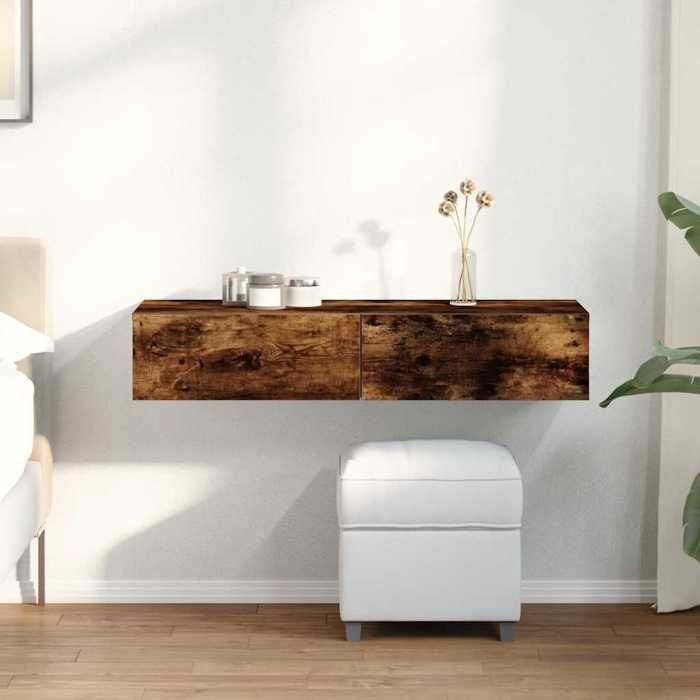 vidaXL Étagère murale avec tiroirs chêne fumé bois dingénierie étagère murale avec armoire meuble de rangement mural 859990