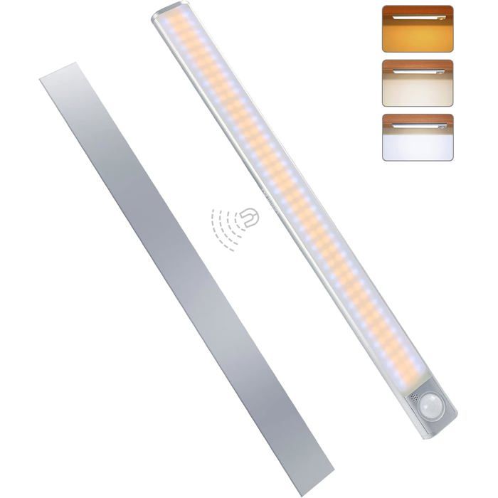 Lampe de Placard 160 LED Lampe à Détecteur de Mouvement Luminosité Réglable avec 3 Couleurs USB Rechargeable Sans Fil