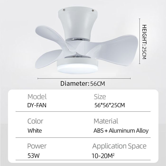 Ventilateur de plafond avec lumière LED avec télécommande entièrement réglable lumière décorative nordique au sol bas WHITE