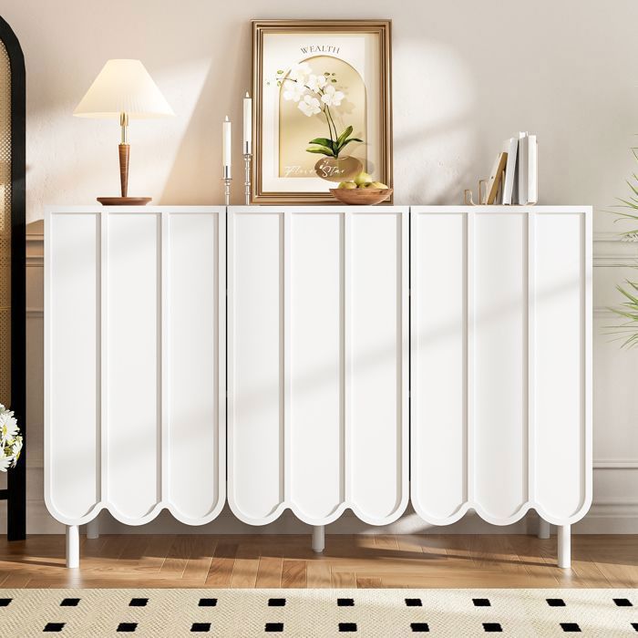 Buffet bahut - TANANT - Moderne - 3 portes ondulées - 120x35x80 cm - Étagères réglables