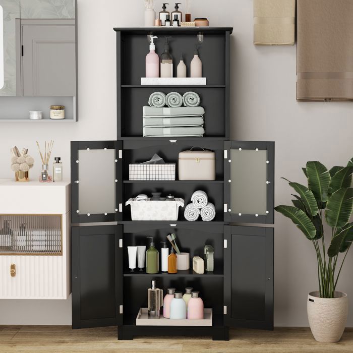 GIANTEX Meuble Colonne de Salle de Bain /Armoire Haute avec 4 Portes 6 Étagères dont 2 Réglables 60x30x163cm Style Scandinave Noir