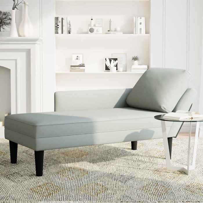 Promotion de Noël Fauteuil long - SARAZYJ - 1 PC - et coussin et accoudoir droit - gris clair velours FR1226
