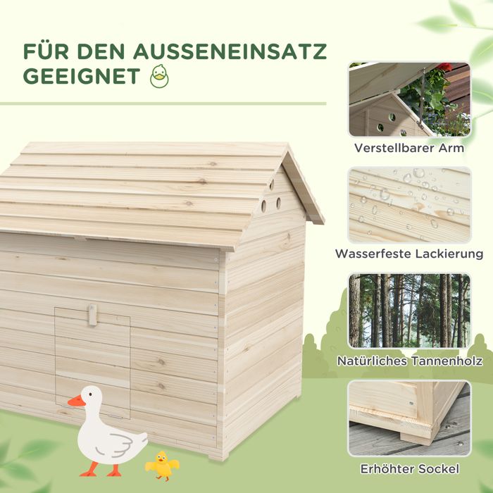Pawut Duck house avec toit pliant incliné poulailler avec plancher surélevé et rampe de porte dentrée sapin Duck H