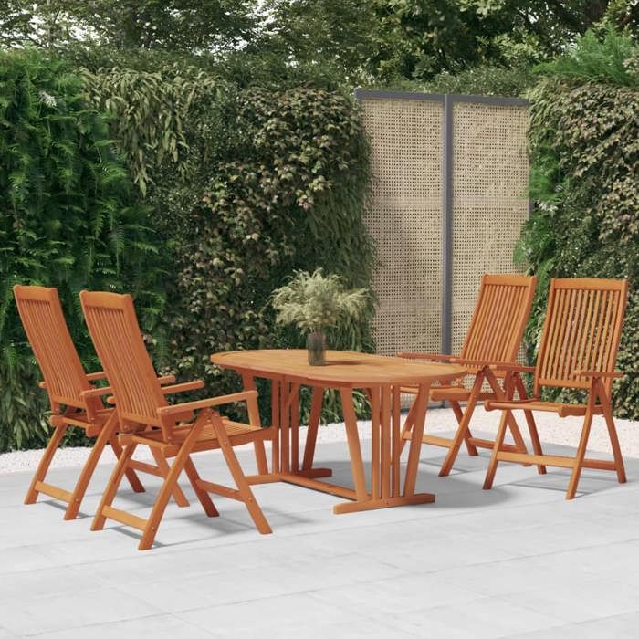 Ensemble à manger de jardin en bois - vidaXL - Bois deucalyptus massif - Table extensible - Trou pour parasol