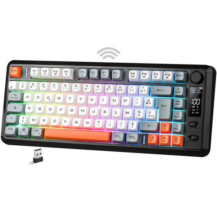 SPIRIT OF GAMER Elite K30 - Clavier gaming sans fil AZERTY 75% (Tenkeyless) RGB écran LCD batterie 2000 mAh