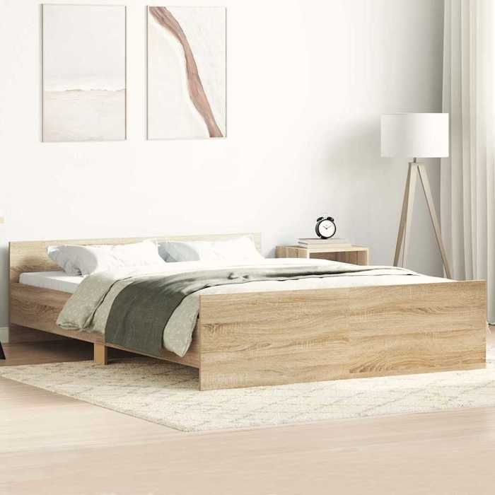 Structure de lit chêne sonoma - UU - 140x190 cm - Bois dingénierie - Bois de pin massif - Contreplaqué - 193x143x50 cm
