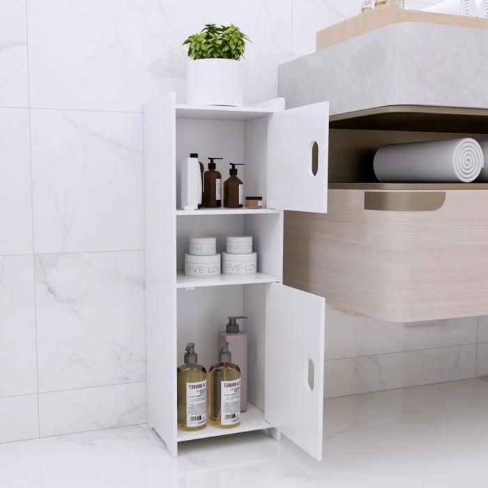 Armoires de salle de bain PIPIPOXER Avec 2 portes et une Compartiments Ouverts Petit Meuble de Rangement pour Toilettes 24x20x72cm