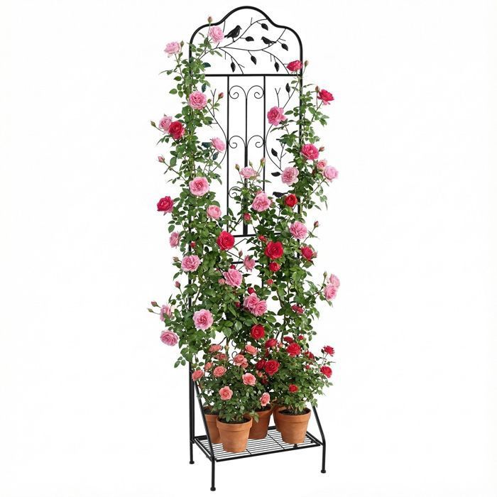 Treillis de Jardin pour Plantes Grimpante COSTWAY Étagère Pliable Dispositif Anti-Basculement Piquets pour Plantes en Pot Noir