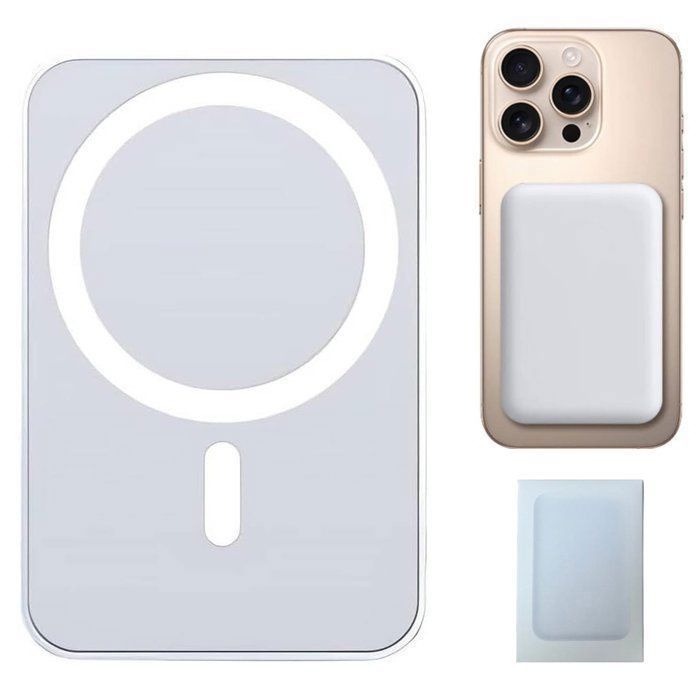 Batterie Externe magnétique 10000 mAh MagSafe Plate et compacte Rapide sans Fil Chargeu USB-C PD pour iPhone Android Blanc